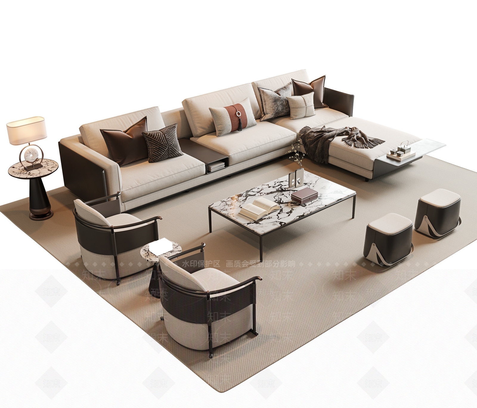 新中式沙发茶几组合3D模型下载【ID:1156681866】