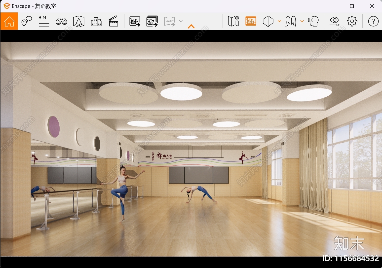 现代舞蹈教室SU模型下载【ID:1156684532】