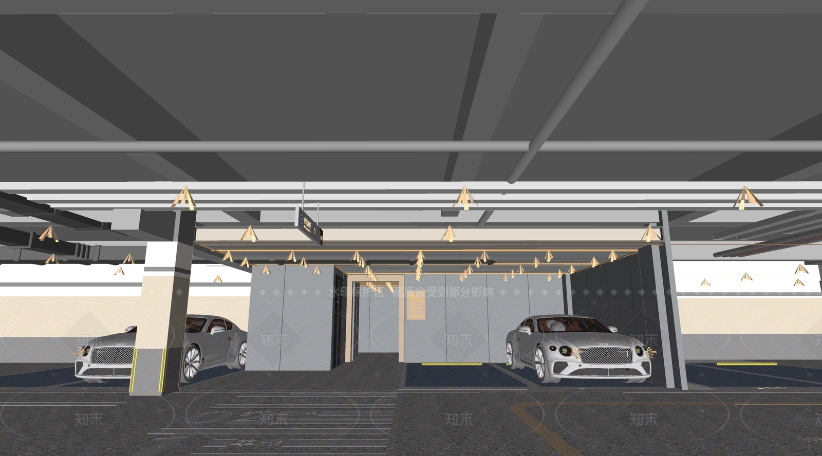 现代地下车库SU模型下载【ID:1156687633】