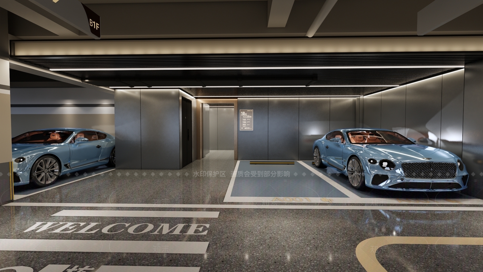 现代地下车库SU模型下载【ID:1156687633】