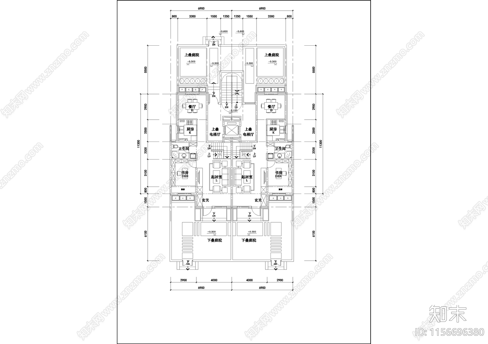 六层别墅方案cad施工图下载【ID:1156696380】