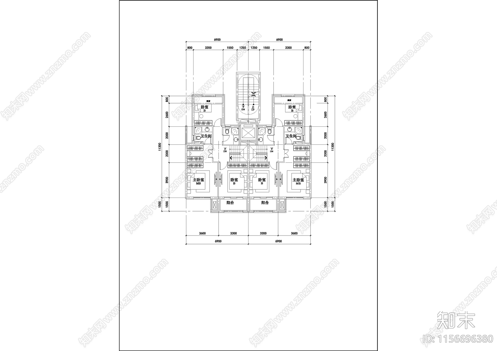 六层别墅方案cad施工图下载【ID:1156696380】