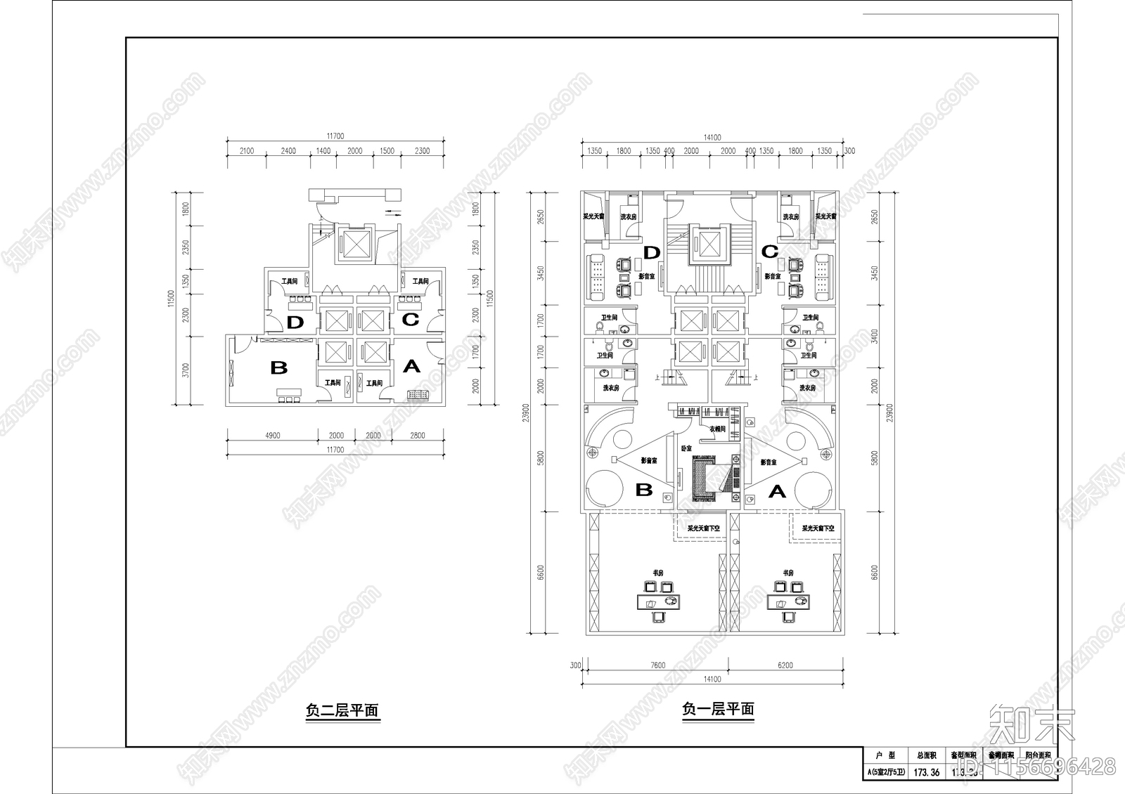 六层叠别墅独立电梯入户方案cad施工图下载【ID:1156696428】