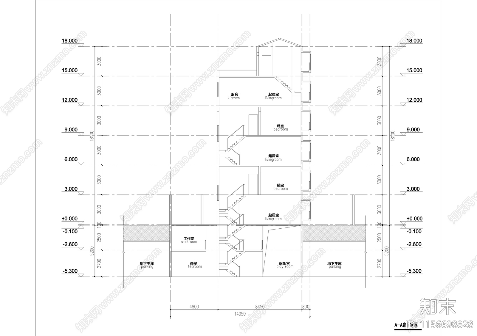 六层叠别墅cad施工图下载【ID:1156698828】