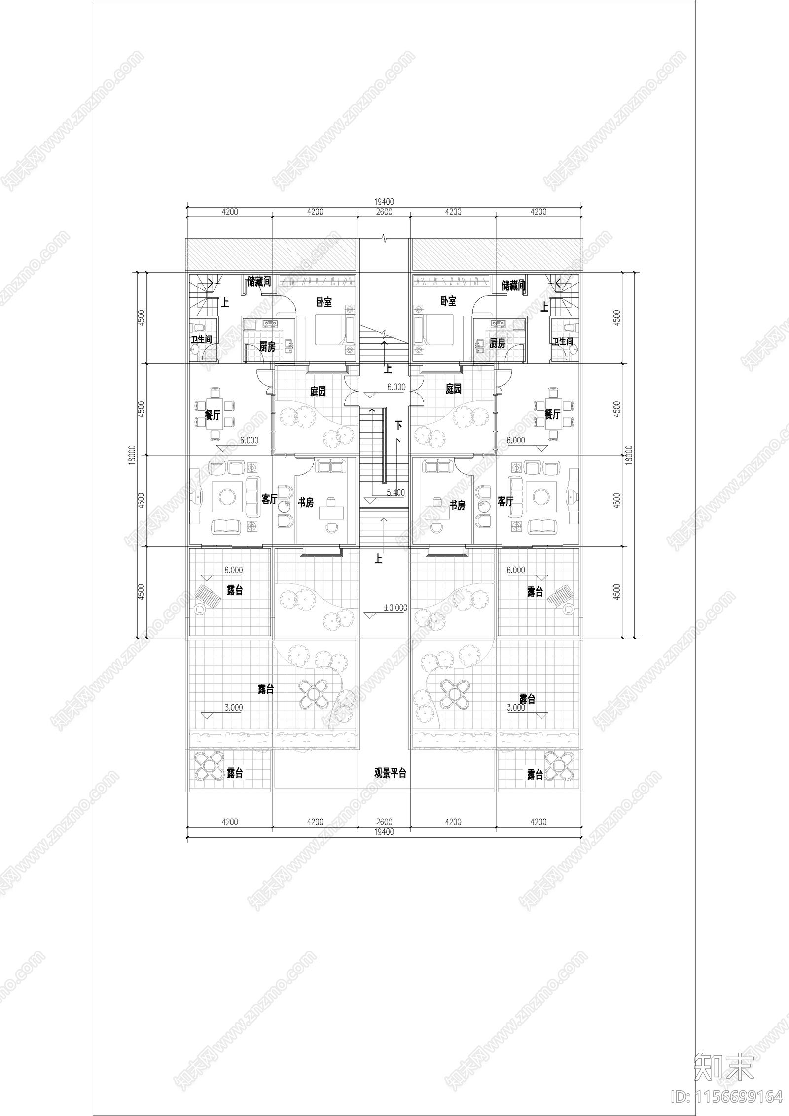 六层叠拼别墅cad施工图下载【ID:1156699164】