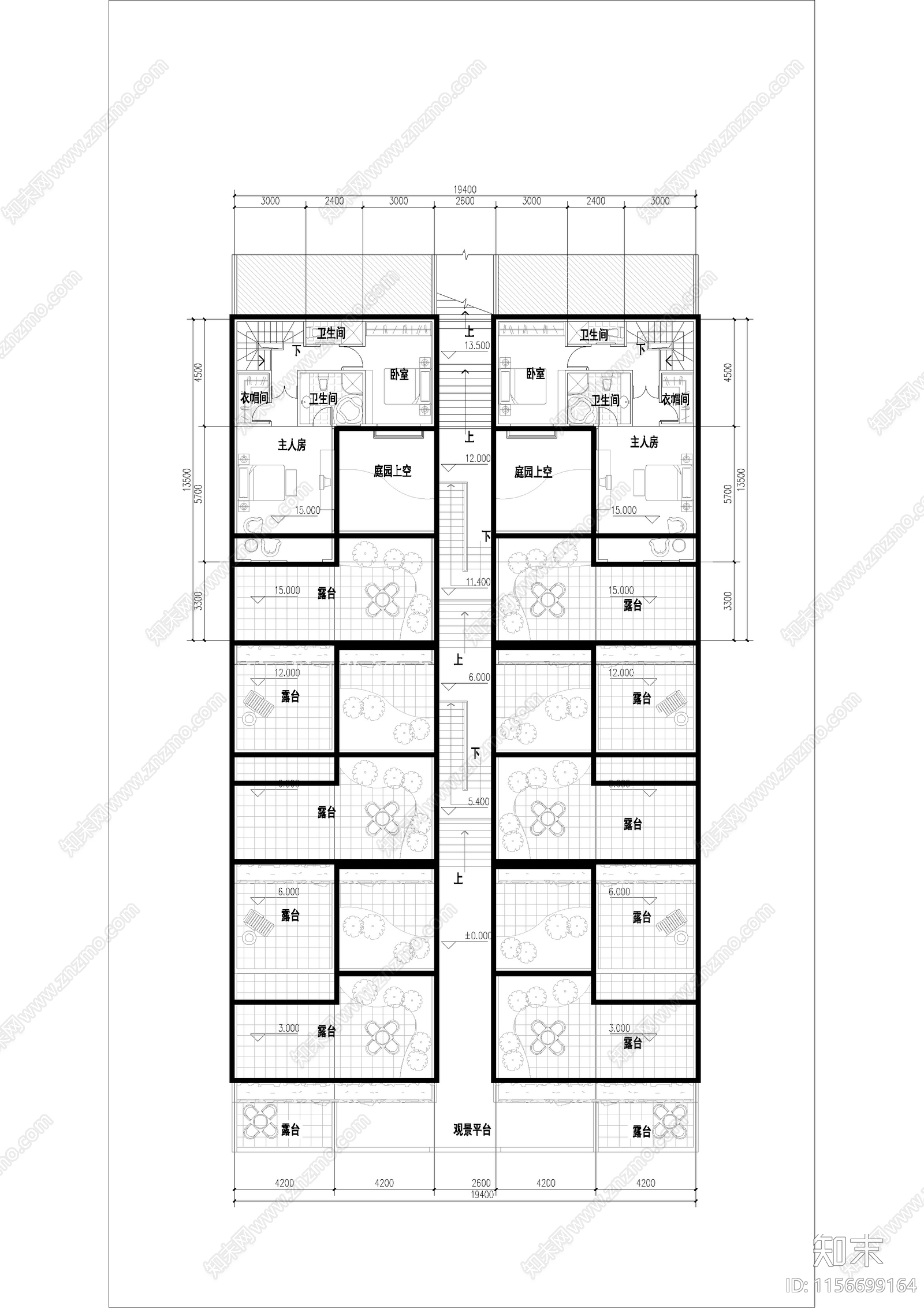 六层叠拼别墅cad施工图下载【ID:1156699164】