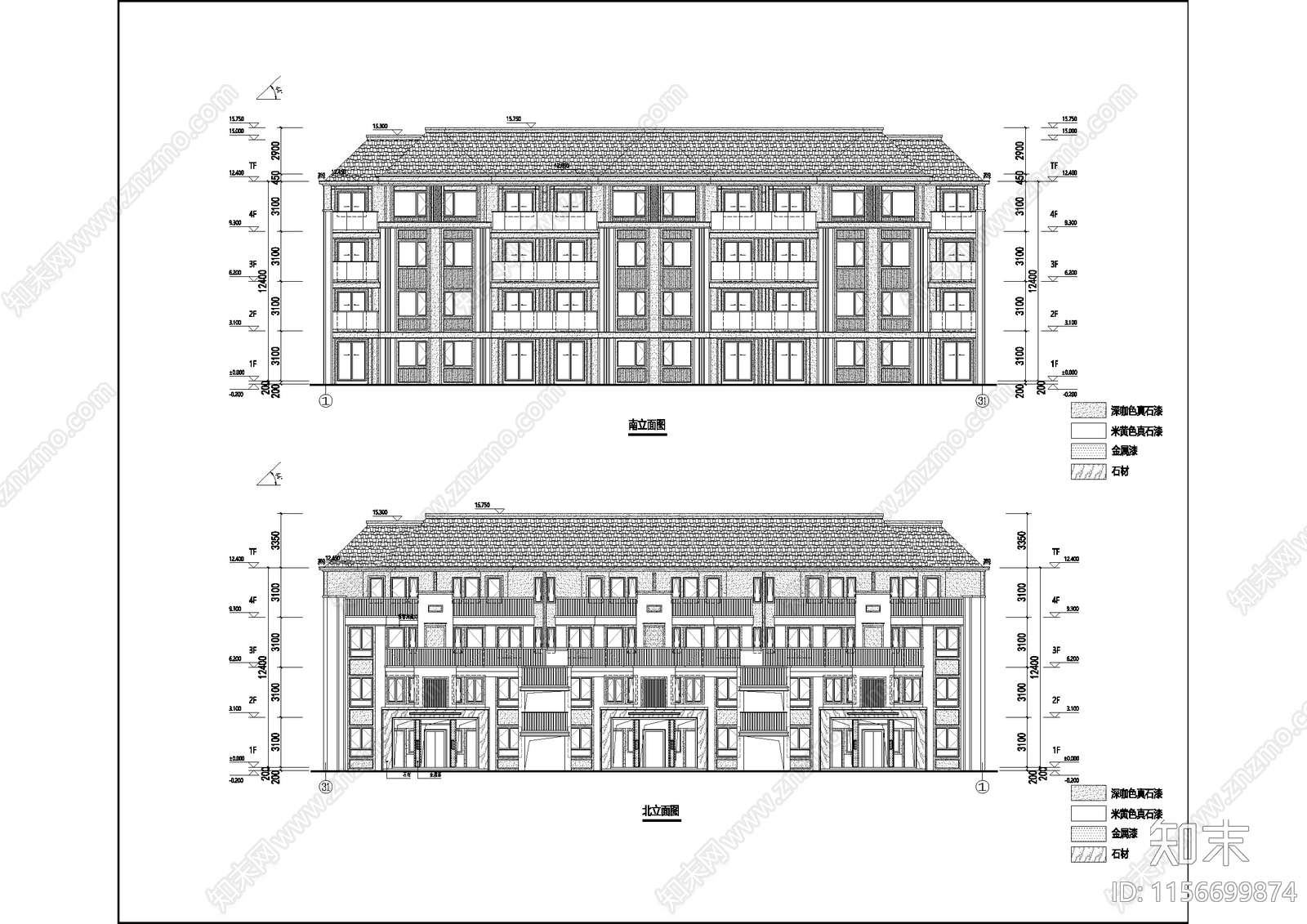 龙湖四层叠别墅cad施工图下载【ID:1156699874】