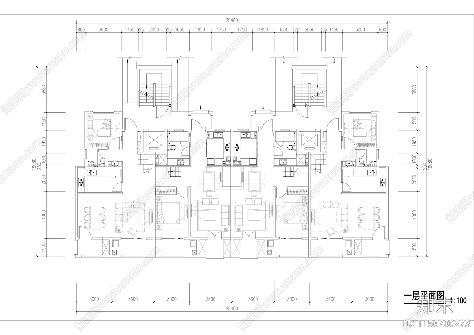 四层叠拼别墅设计cad施工图下载【ID:1156700273】