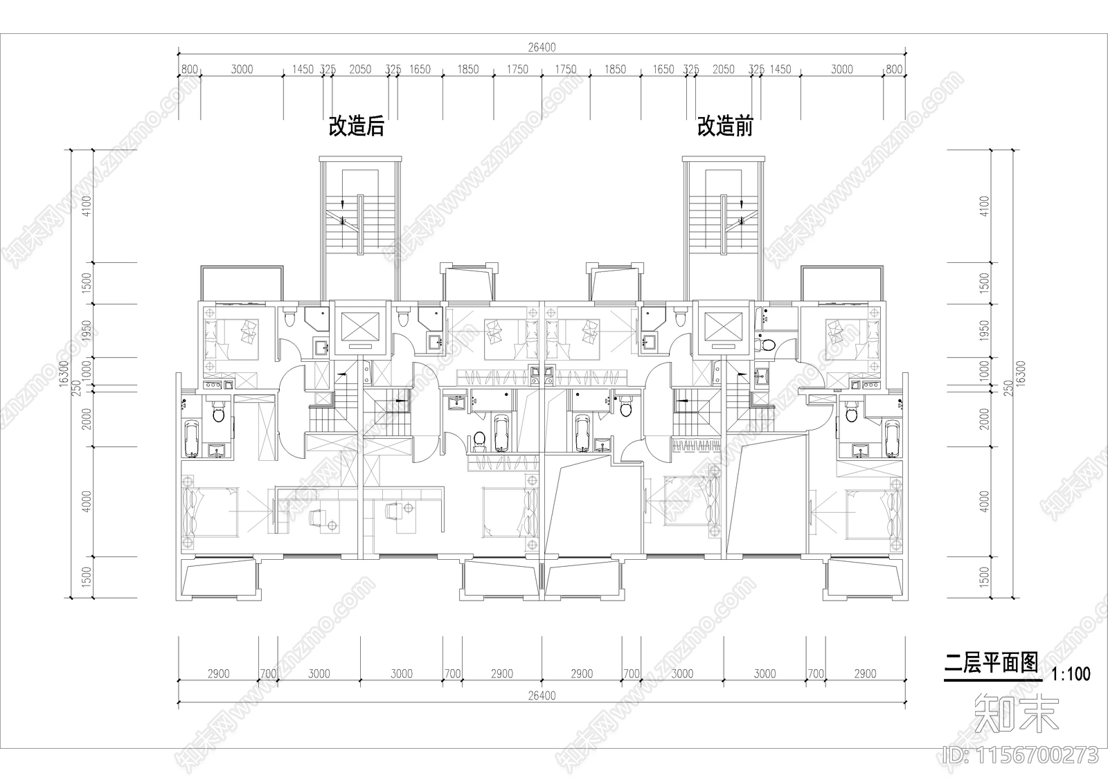 四层叠拼别墅设计cad施工图下载【ID:1156700273】