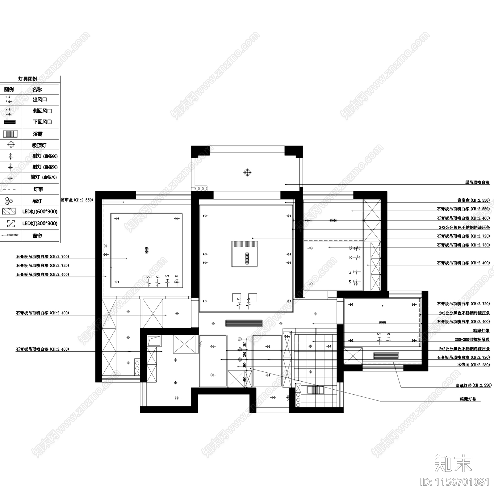 北欧现代公园天下平层无主灯室内家装cad施工图下载【ID:1156701081】