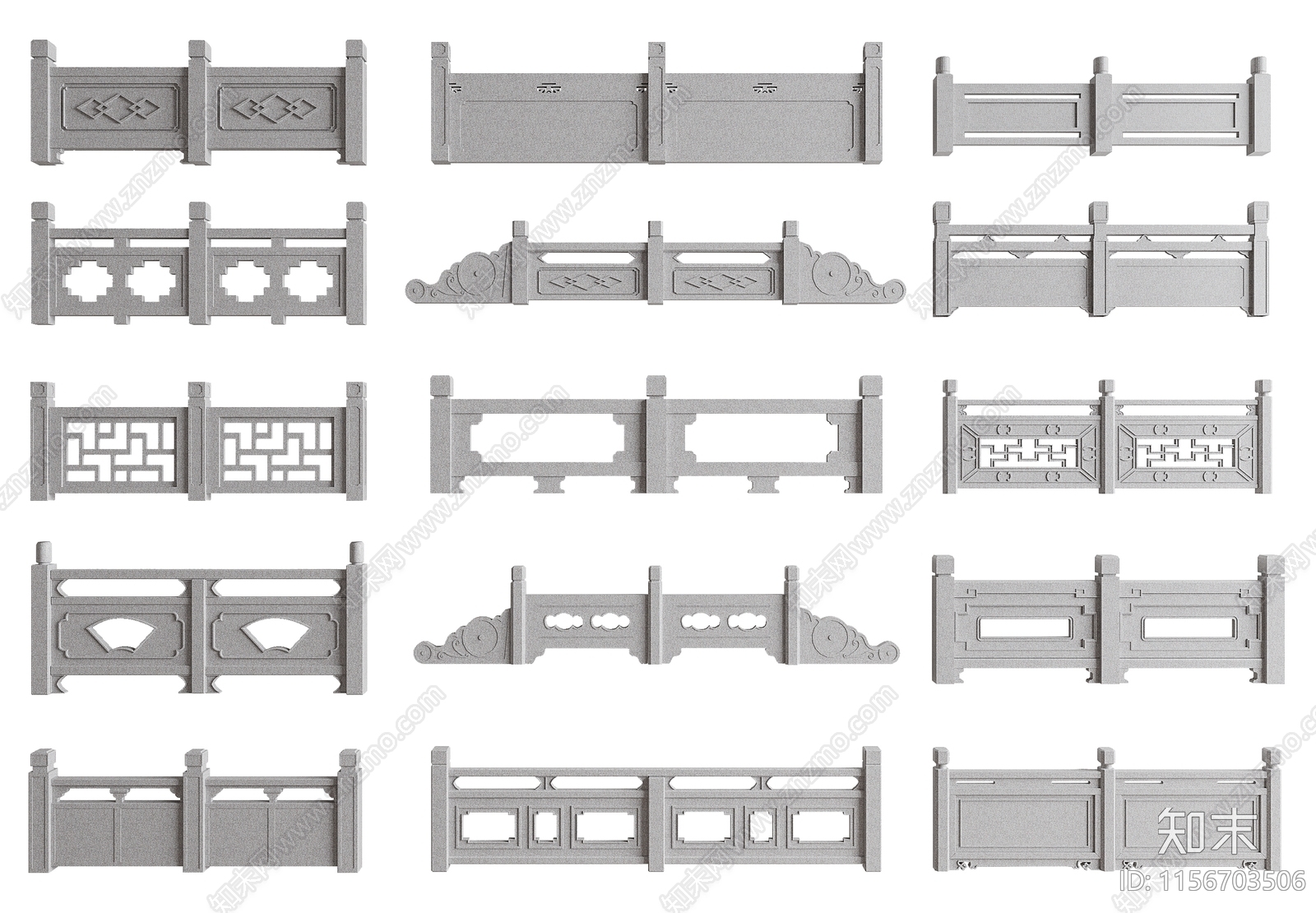 中式石材栏杆3D模型下载【ID:1156703506】