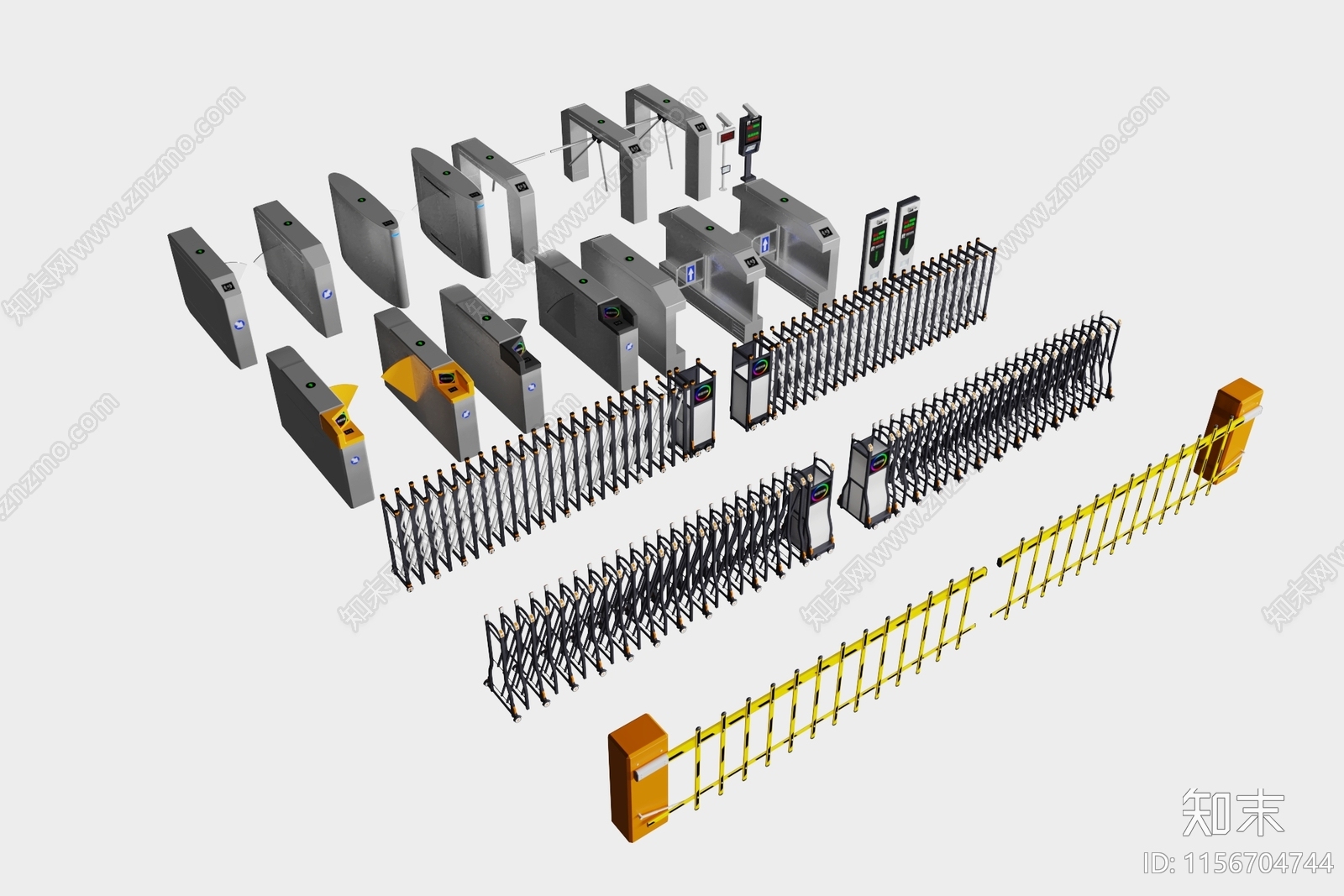 现代电动大门闸机门禁组合SU模型下载【ID:1156704744】