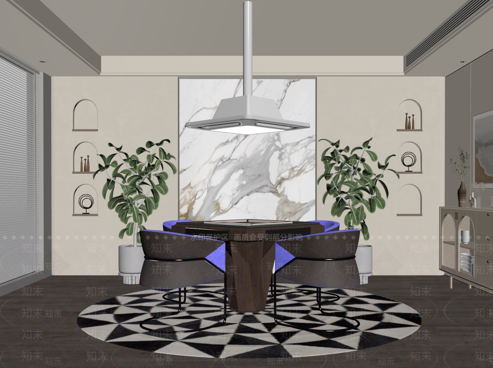 现代奶油风棋牌室SU模型下载【ID:1156705581】