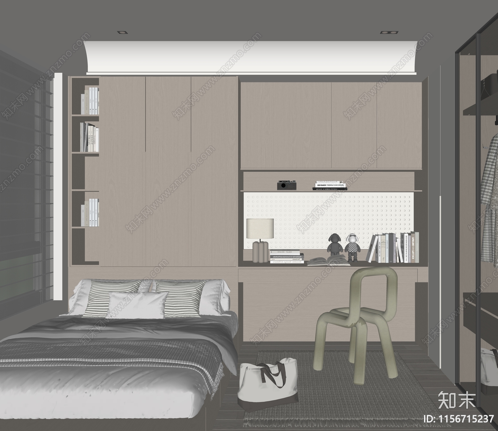 现代榻榻米卧室SU模型下载【ID:1156715237】