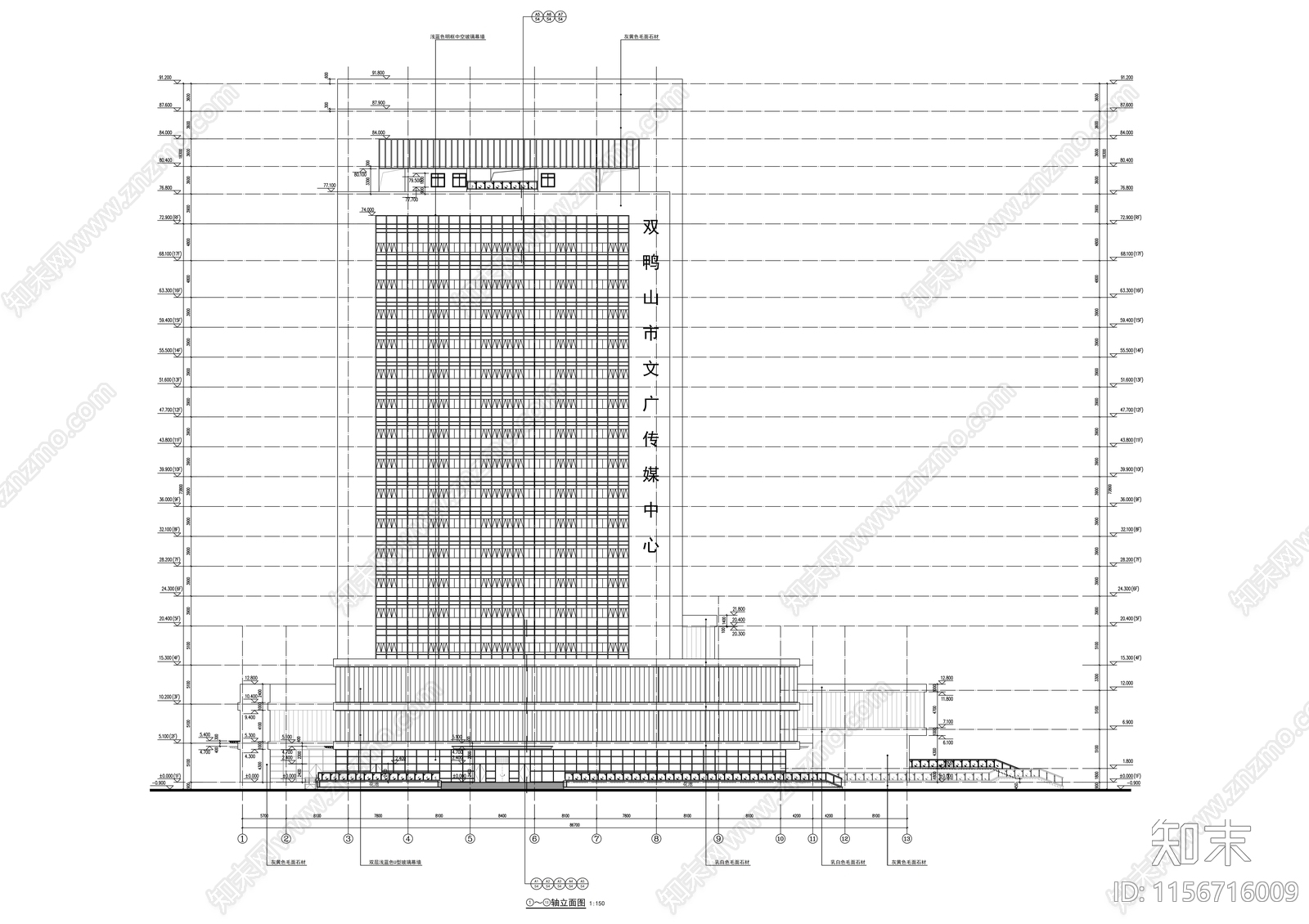 17层高层办公楼建筑cad施工图下载【ID:1156716009】