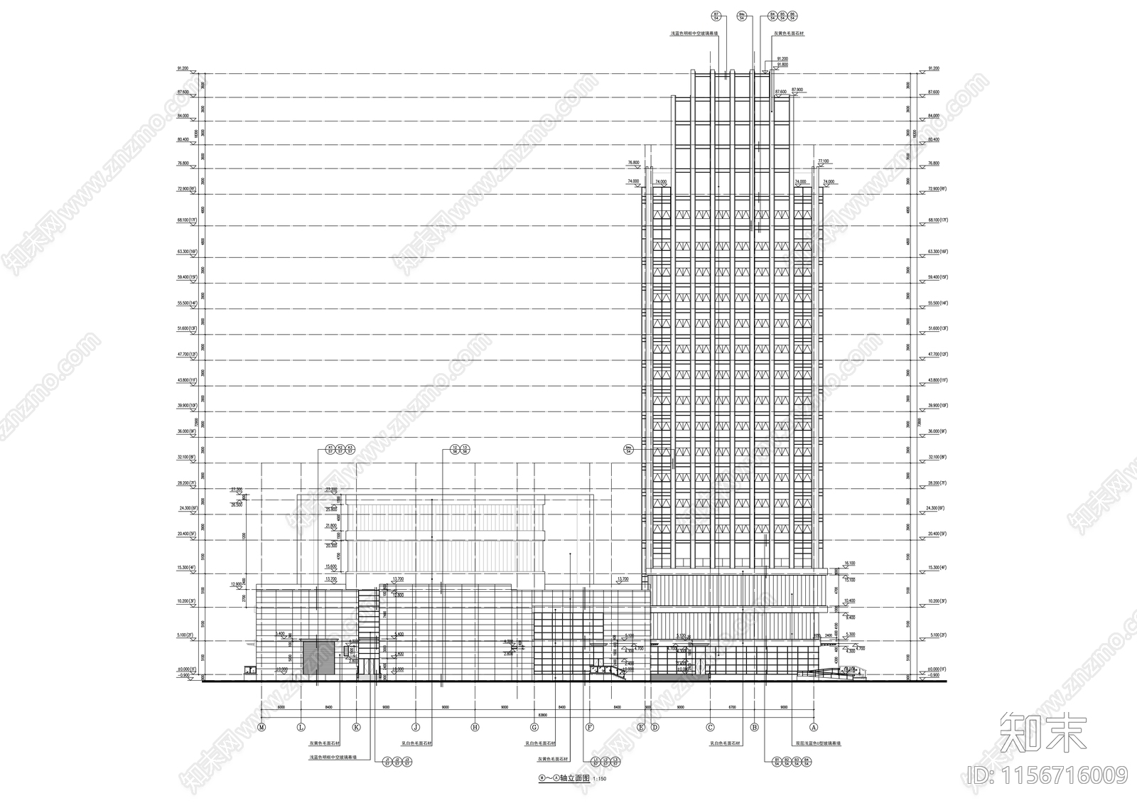 17层高层办公楼建筑cad施工图下载【ID:1156716009】