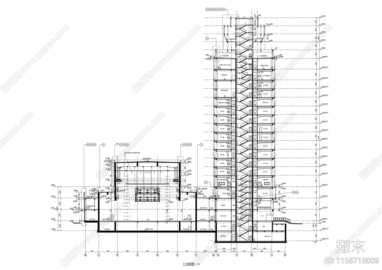 17层高层办公楼建筑cad施工图下载【ID:1156716009】