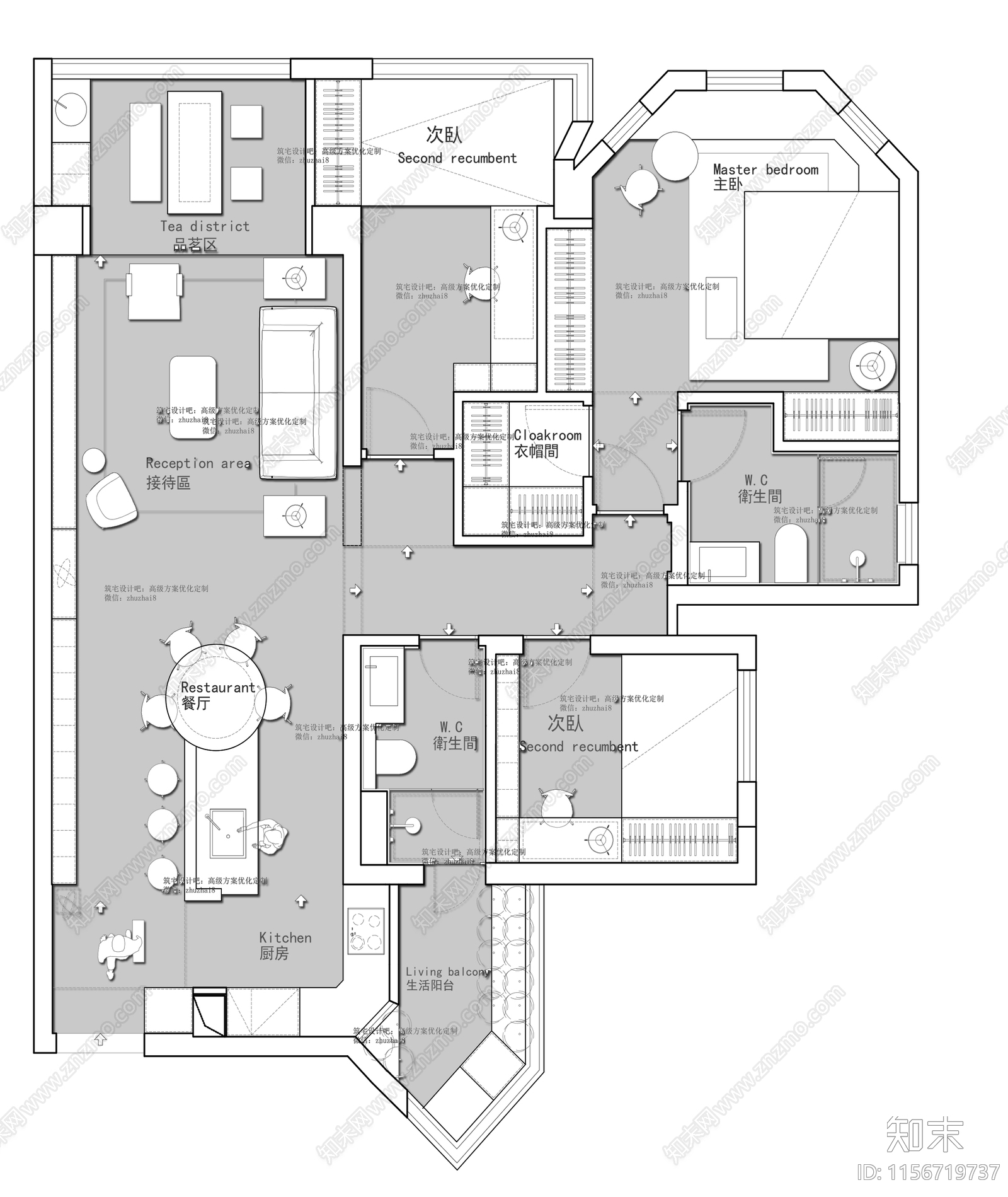 家装户型平面图cad施工图下载【ID:1156719737】