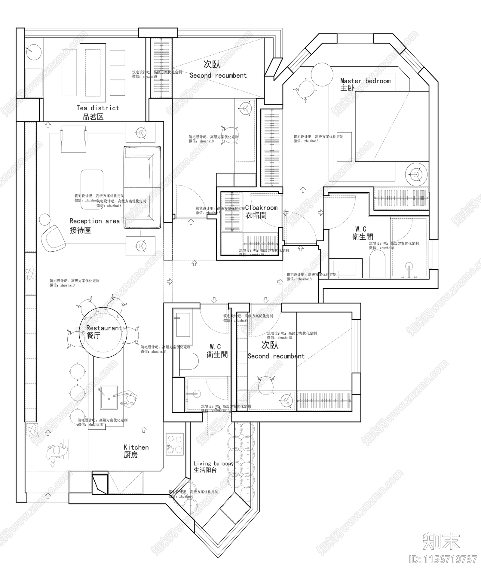 家装户型平面图cad施工图下载【ID:1156719737】