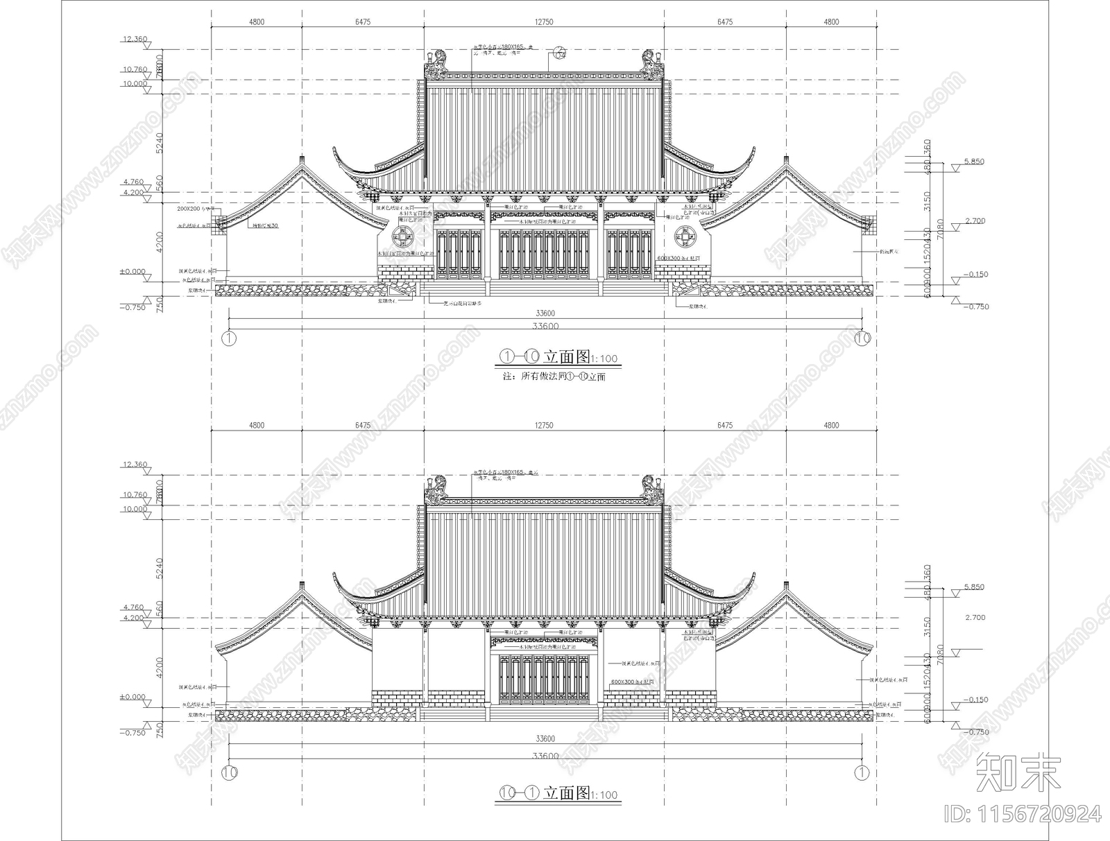 财神殿全套图纸cad施工图下载【ID:1156720924】