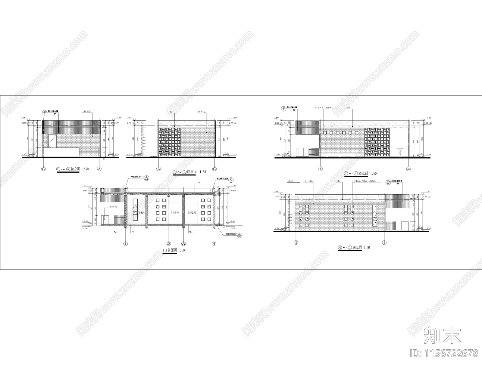 荷塘月色塘景公厕建筑结构给排水cad施工图下载【ID:1156722678】