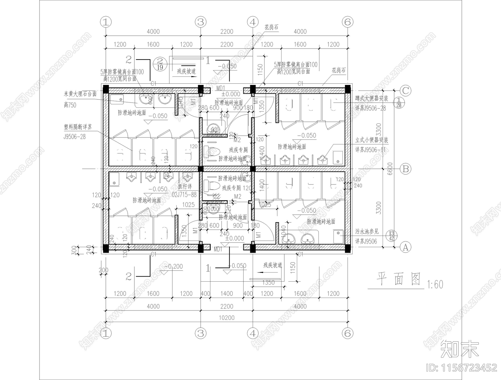 某仿古风格公共厕所建cad施工图下载【ID:1156723452】
