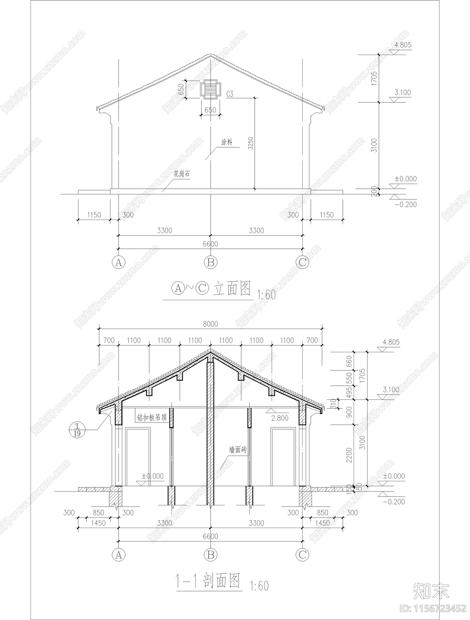 某仿古风格公共厕所建cad施工图下载【ID:1156723452】