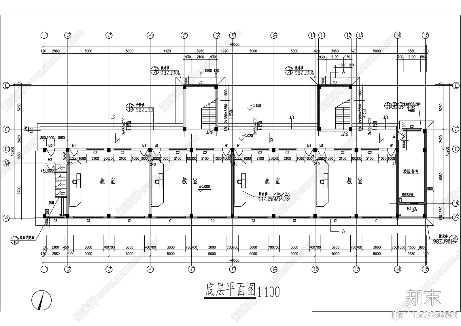 中学教学楼3600平米图cad施工图下载【ID:1156724893】