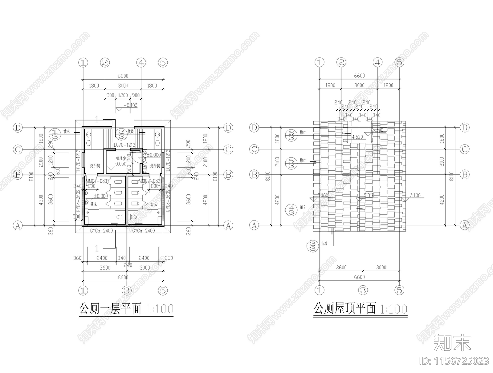 坡屋顶简约公厕cad施工图下载【ID:1156725023】