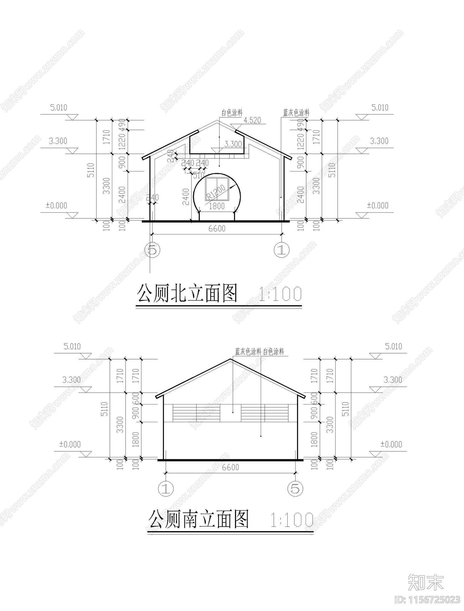 坡屋顶简约公厕cad施工图下载【ID:1156725023】