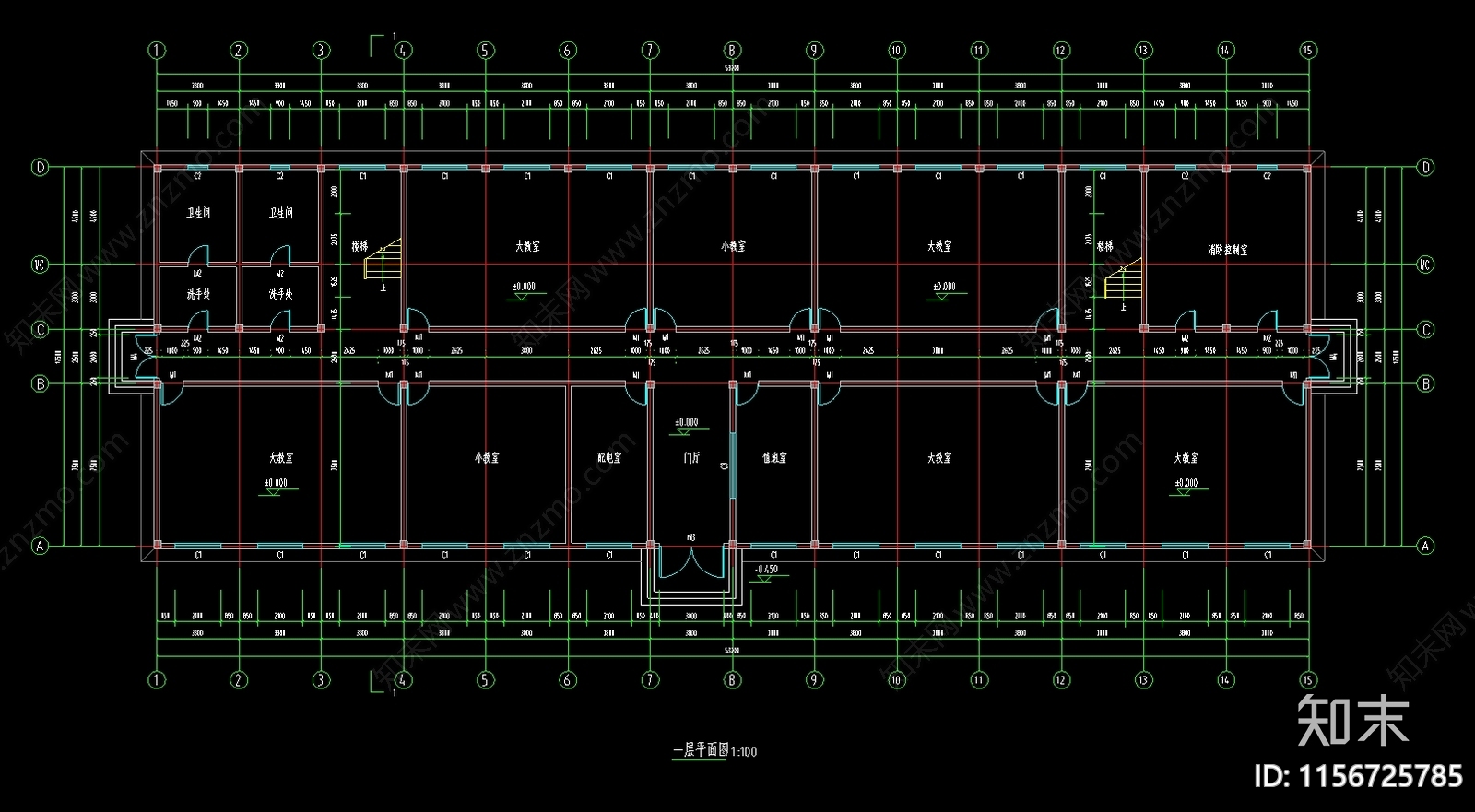 教学楼建筑图纸cad施工图下载【ID:1156725785】