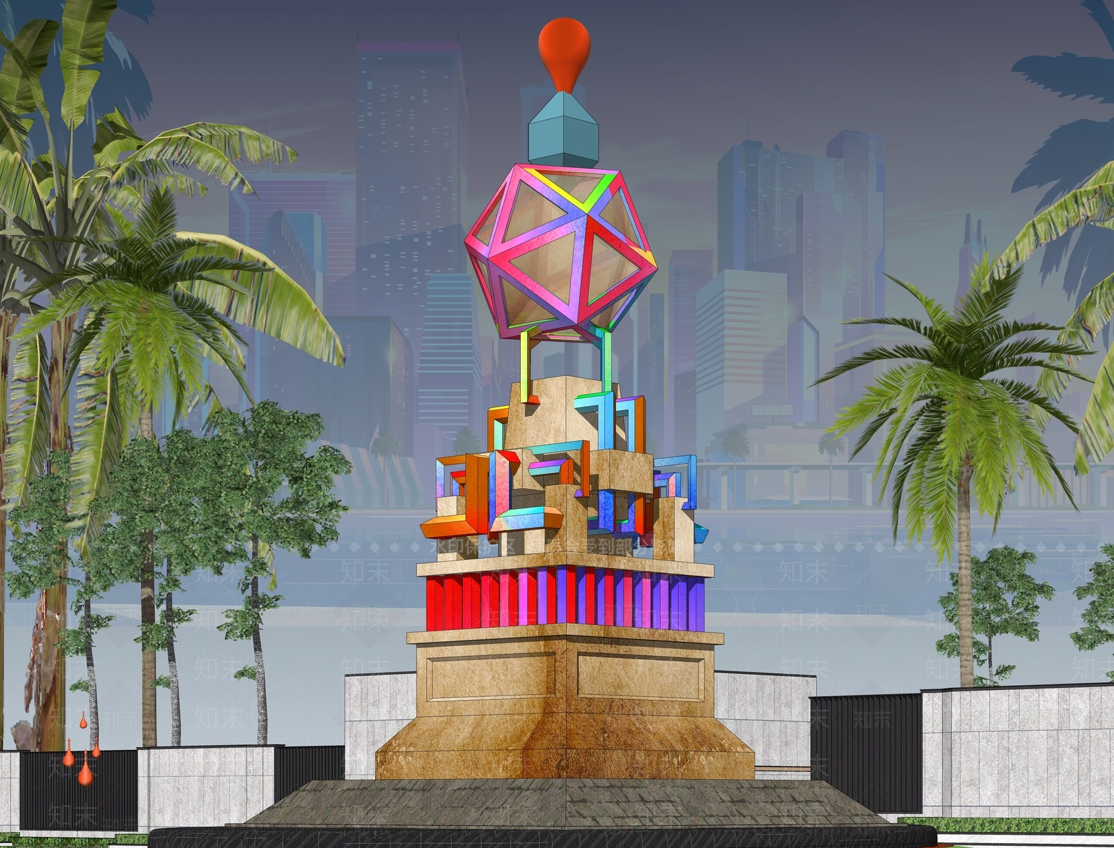 现代几何抽象景观雕塑SU模型下载【ID:1156729626】