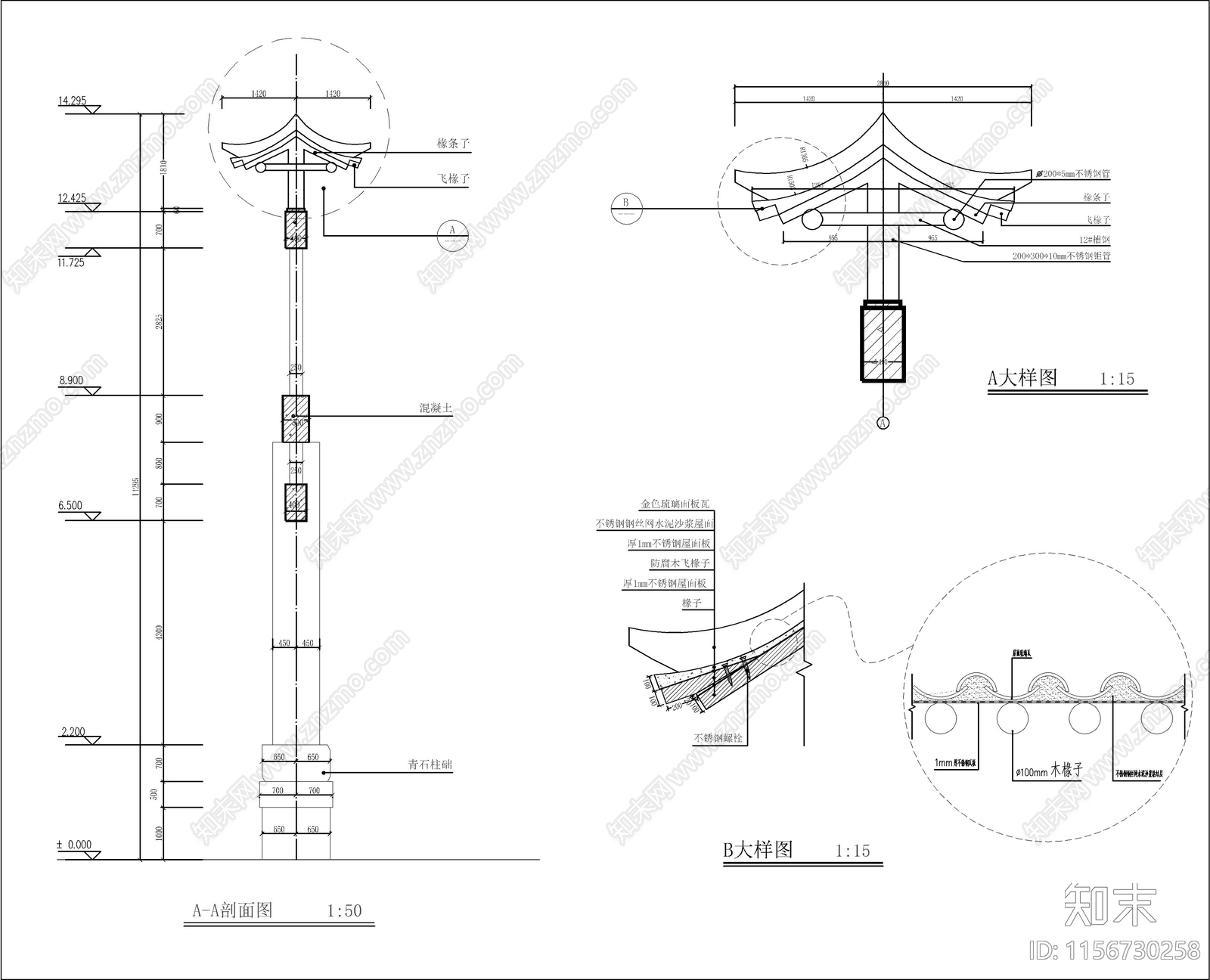 中式古建牌坊建筑设计cad施工图下载【ID:1156730258】