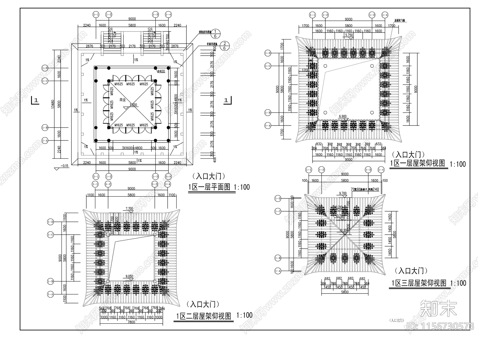 中式古建大门建筑设计cad施工图下载【ID:1156730573】