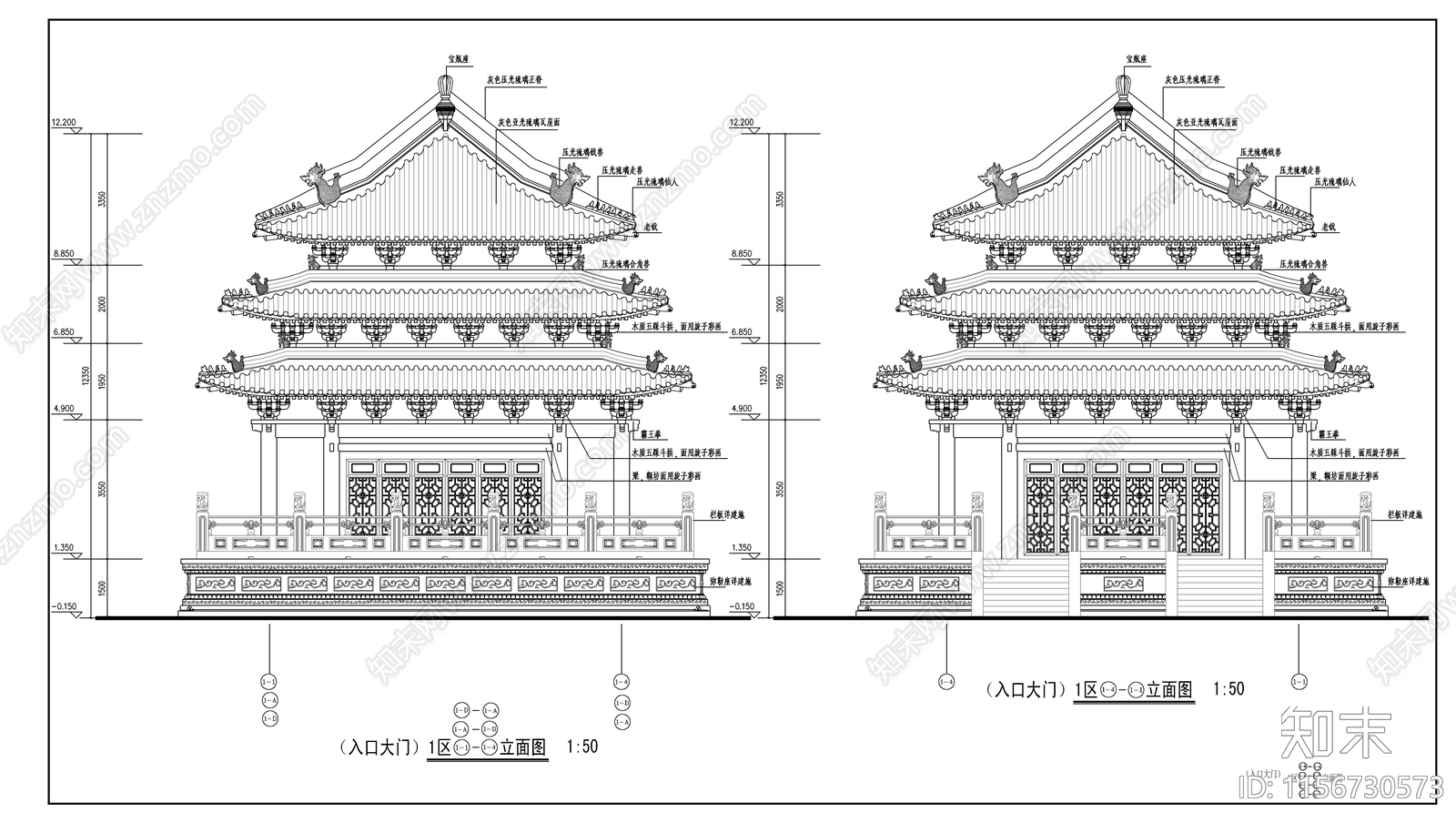 中式古建大门建筑设计cad施工图下载【ID:1156730573】