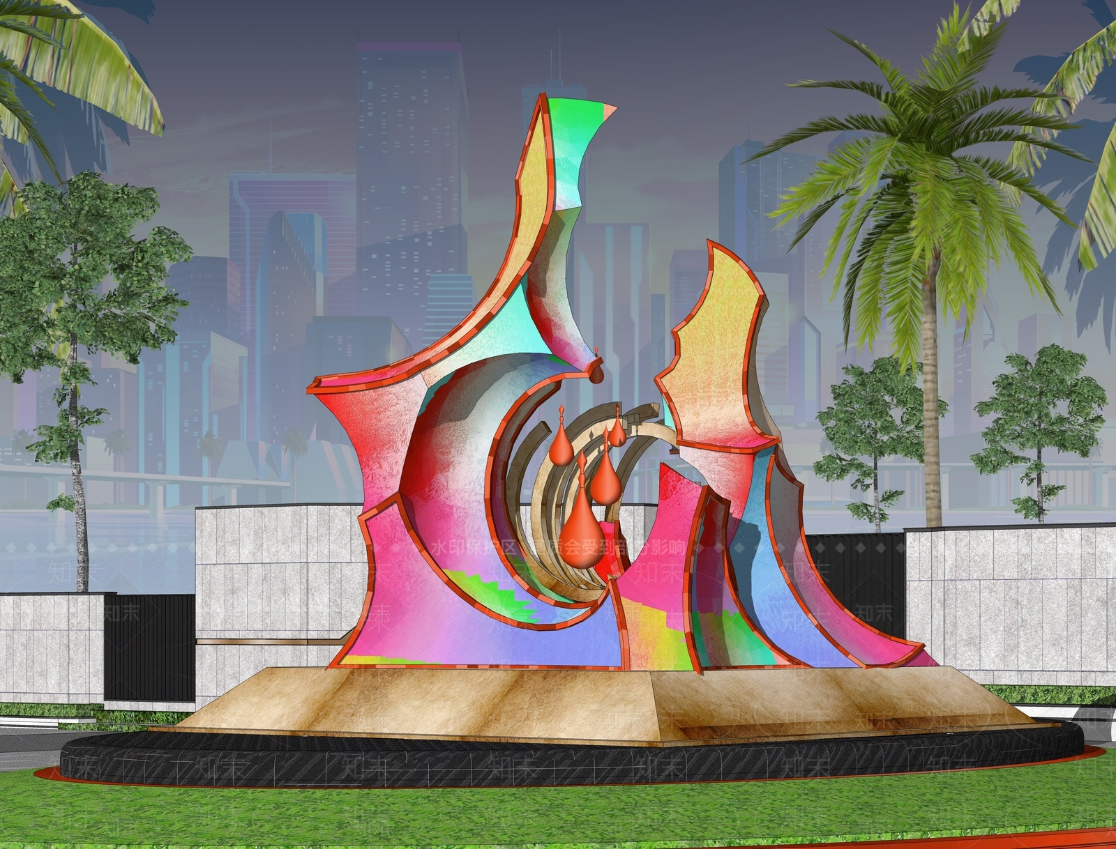 现代商业曲面切割几何抽象雕塑小品SU模型下载【ID:1156730675】