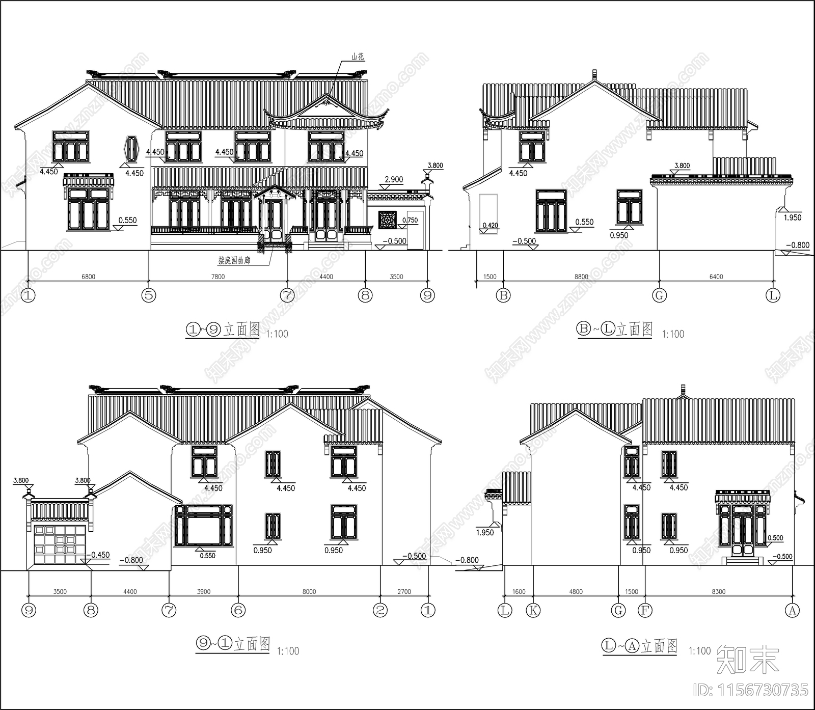 新中式苏式江南二层别墅建筑结构cad施工图下载【ID:1156730735】