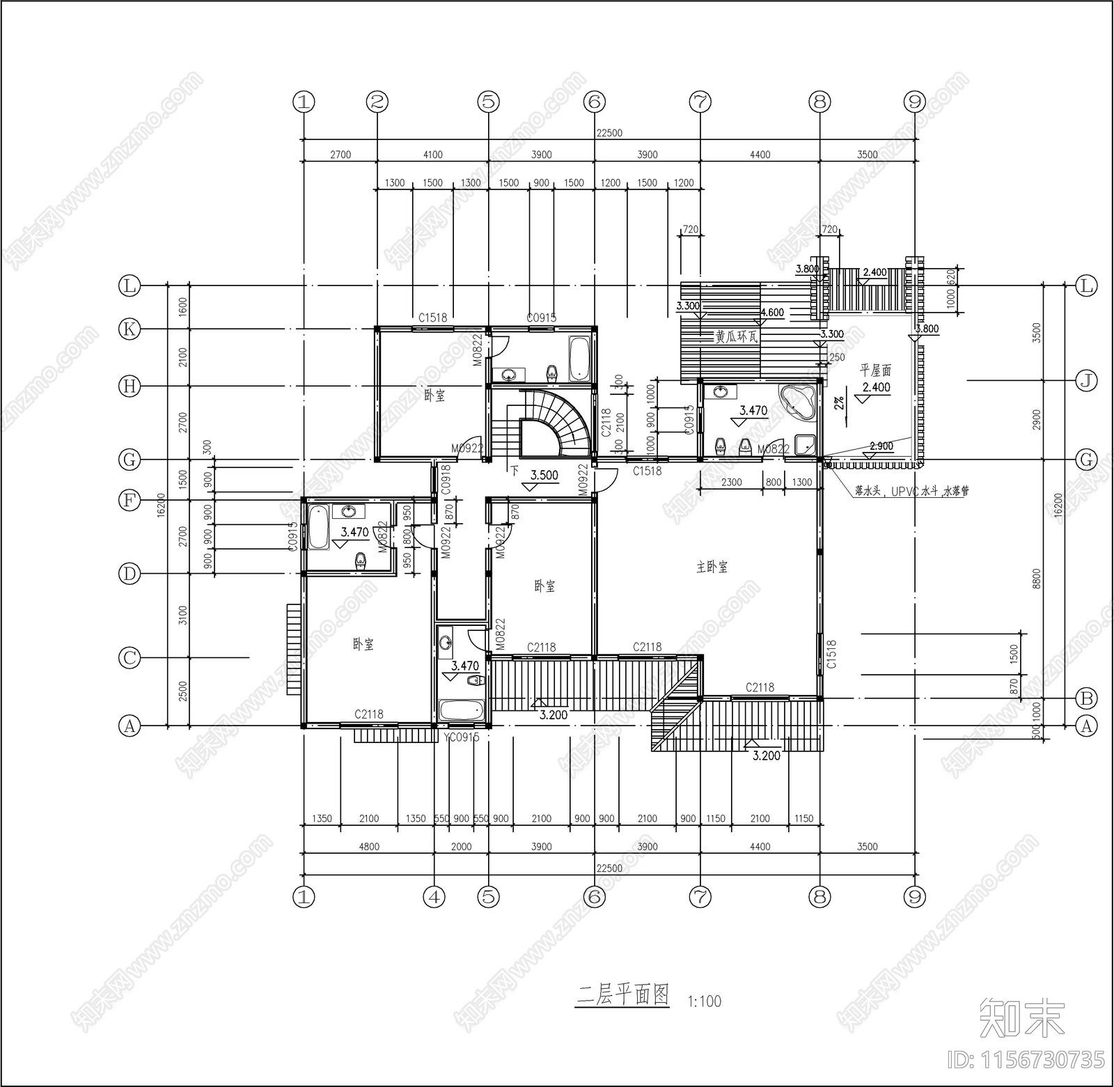 新中式苏式江南二层别墅建筑结构cad施工图下载【ID:1156730735】