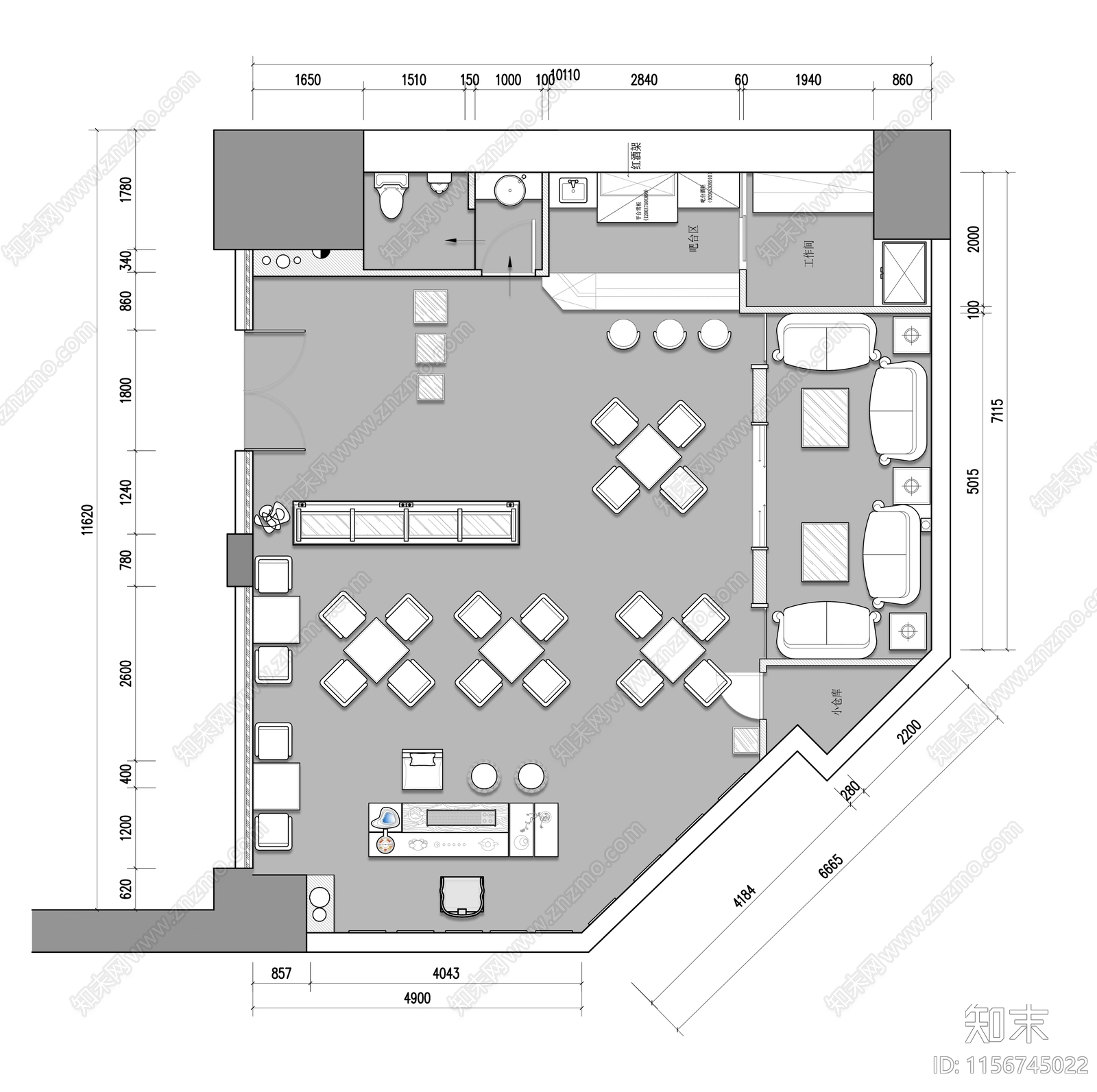 烟酒茶专卖店商铺平面图施工图下载【ID:1156745022】