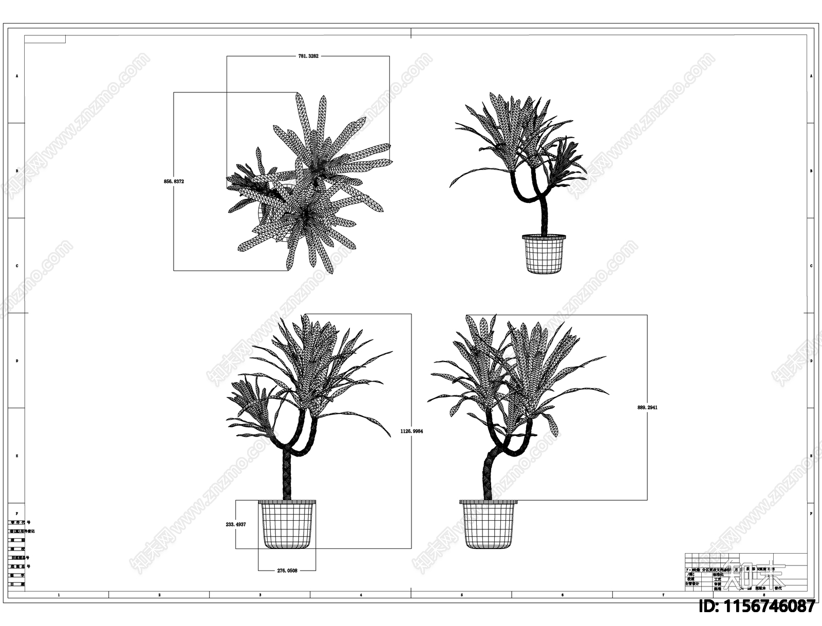 植物盆栽线稿图设计cad施工图下载【ID:1156746087】