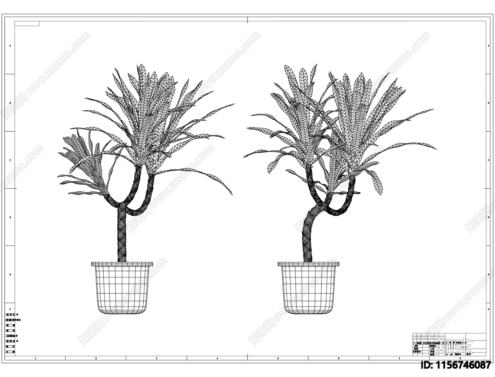植物盆栽线稿图设计cad施工图下载【ID:1156746087】