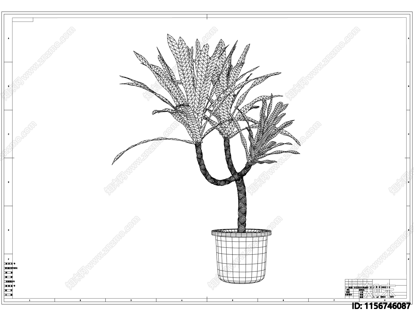 植物盆栽线稿图设计cad施工图下载【ID:1156746087】