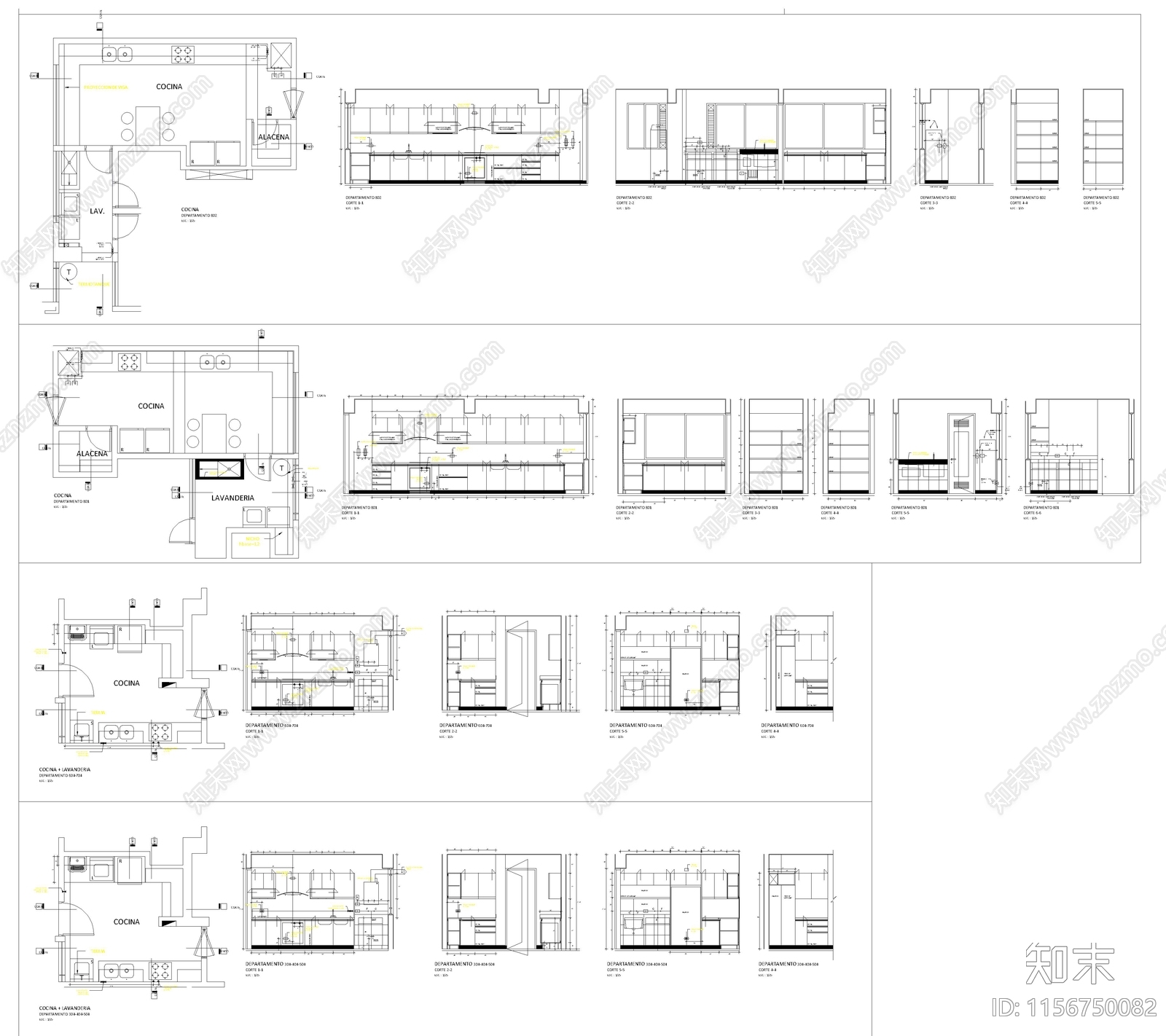 多种橱柜户型图库cad施工图下载【ID:1156750082】