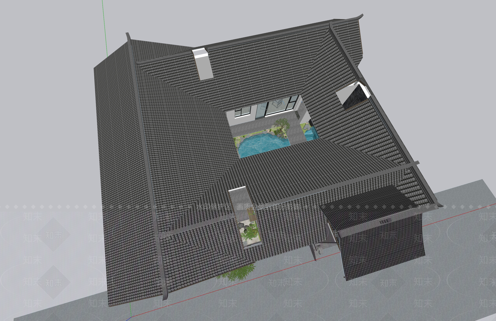 新中式自建四合院SU模型下载【ID:1156750881】