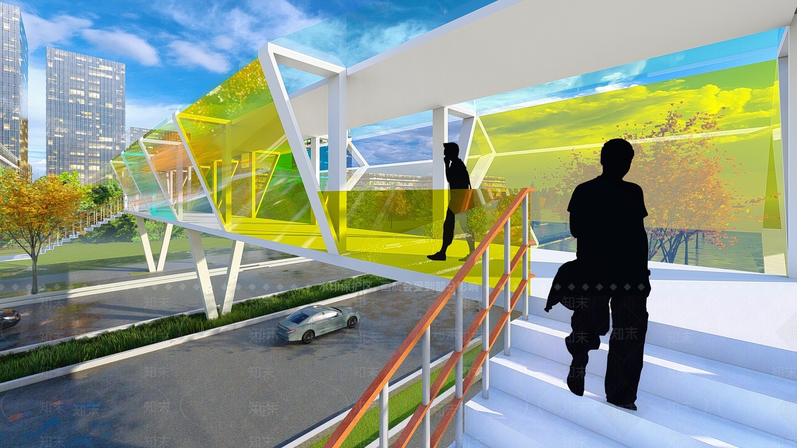 现代人行过街景观天桥SU模型下载【ID:1157042505】