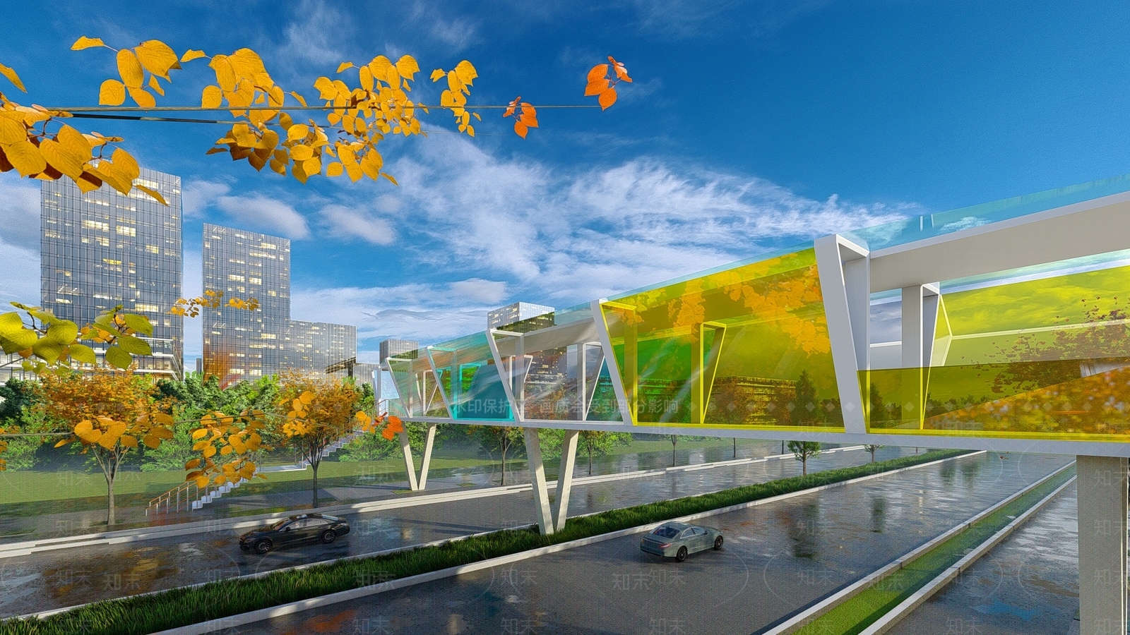 现代人行过街景观天桥SU模型下载【ID:1157042505】