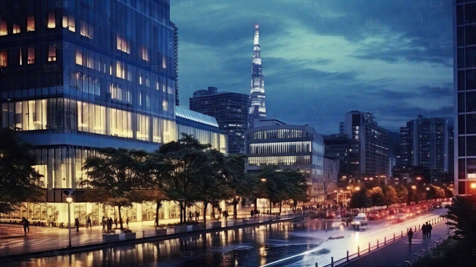 夜晚灯光街道外景贴图下载【ID:1156758075】