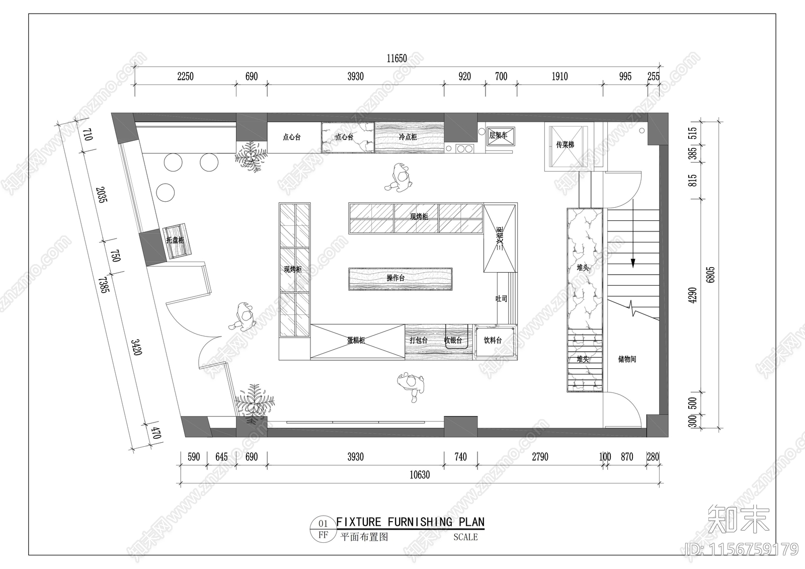 现代烘焙点心平面图施工图下载【ID:1156759179】