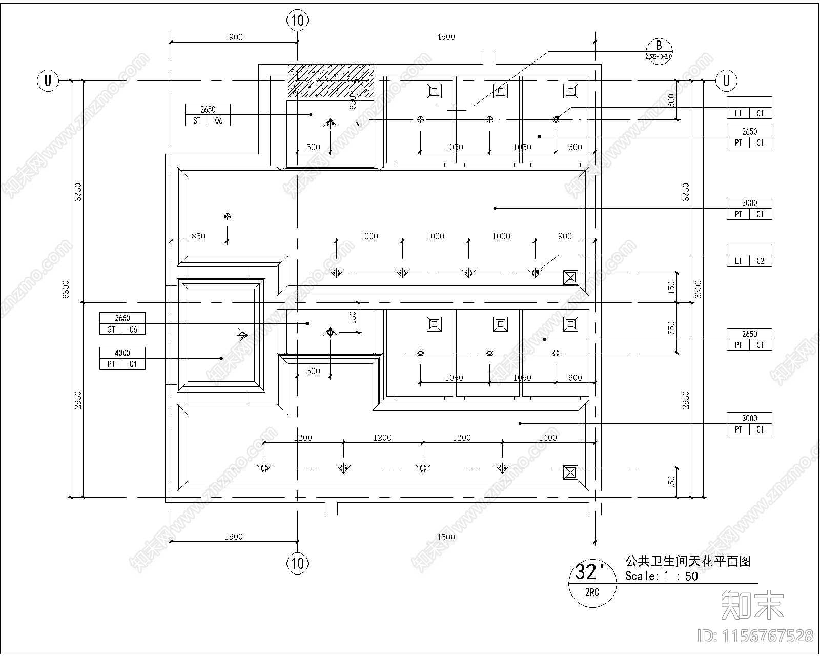 酒店宾馆公共卫生间cad施工图下载【ID:1156767528】