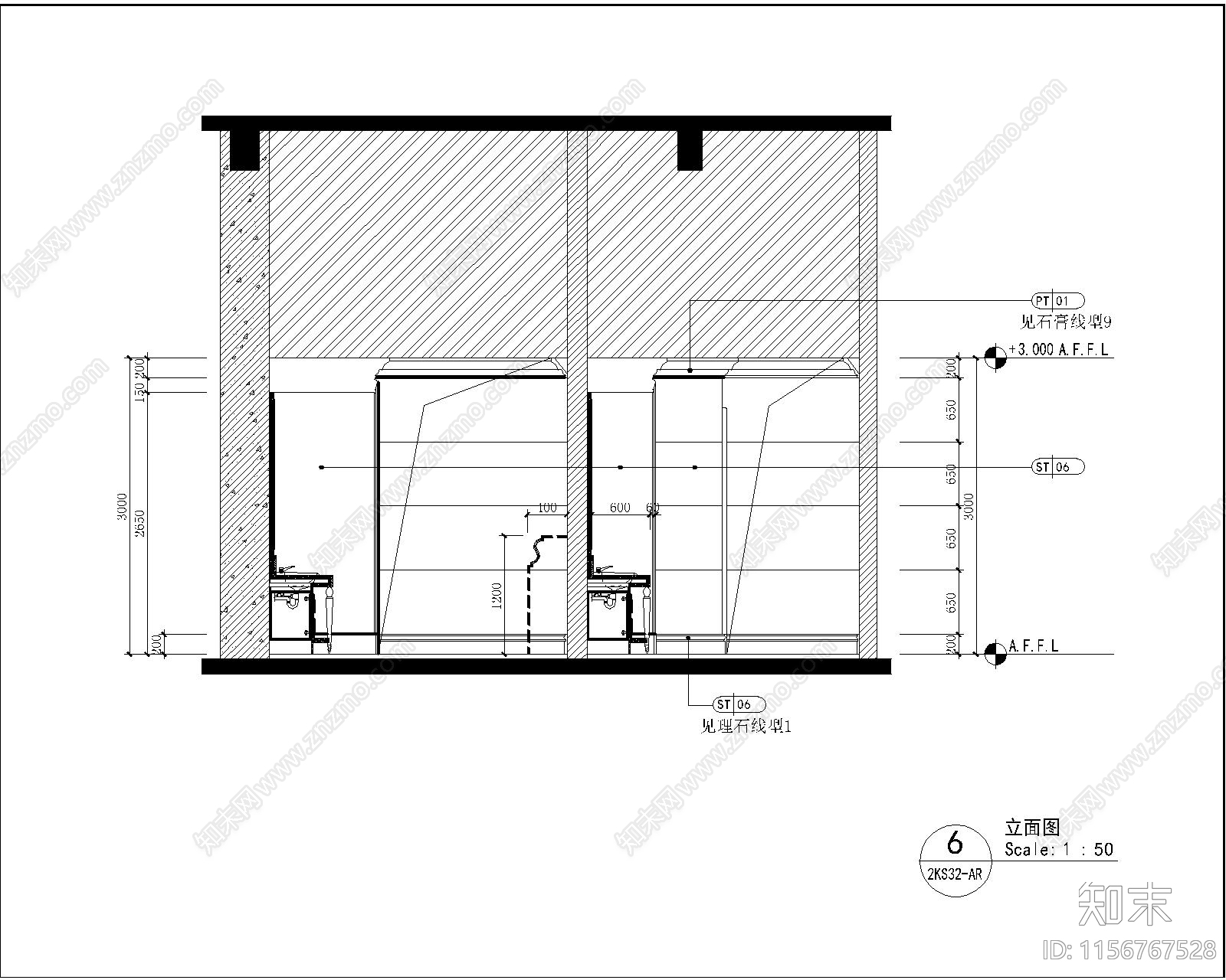 酒店宾馆公共卫生间cad施工图下载【ID:1156767528】